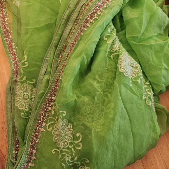 Embroidered Green Traditional Indian Saree - Picture 9 of 9